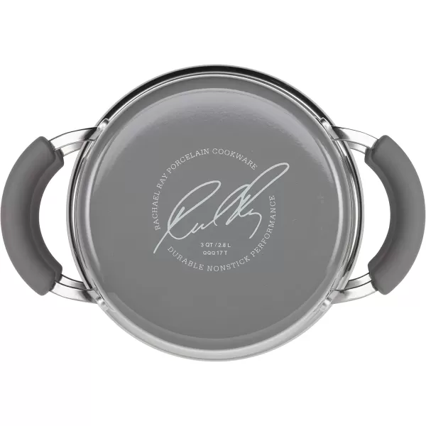 imageRachael Ray Brights Sauce PotSaucepot with Steamer Insert 3 Quart TwoTone RedTwoTone Sea Salt Gray