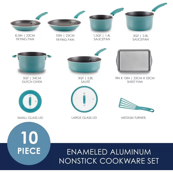 imageRachael Ray Cook  Create Nonstick CookwarePots and Pan Set 10 Piece Agave Blue