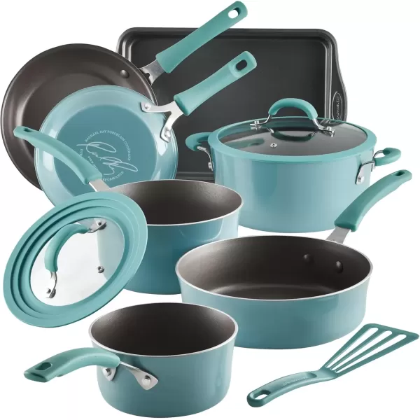 imageRachael Ray Cook  Create Nonstick CookwarePots and Pan Set 10 Piece Agave Blue