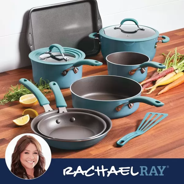 imageRachael Ray Cook  Create Nonstick CookwarePots and Pan Set 10 Piece Agave Blue