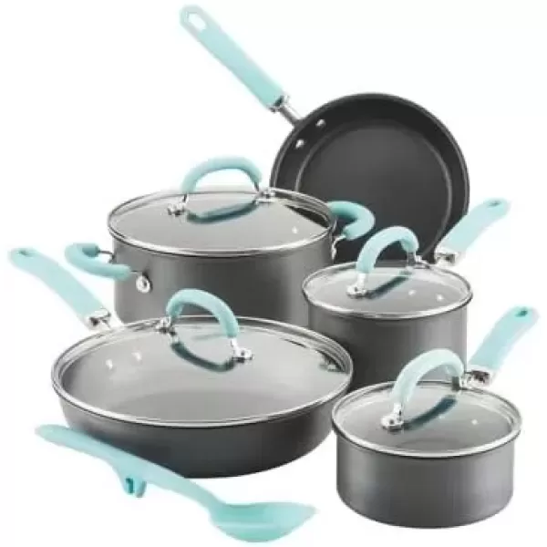 imageRachael Ray Create Delicious Hard Anodized Nonstick Cookware Induction Pots and Pans Set 10 Piece  Gray with Light Blue Handles