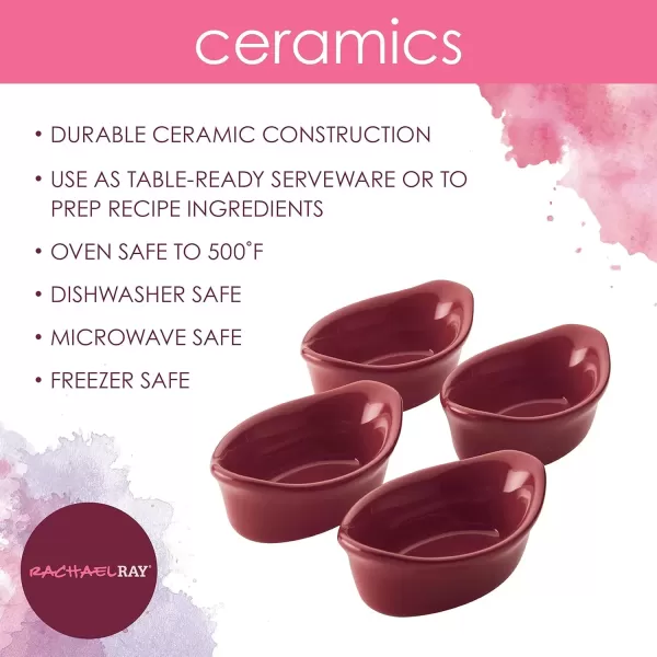 imageRachael Ray Solid Glaze Ceramics Dipping Cups  Ramekin Set for Snacks Desserts and More Oval  4 Piece BurgundyBurgundy