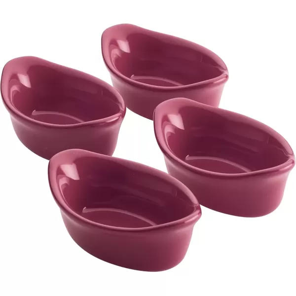 imageRachael Ray Solid Glaze Ceramics Dipping Cups  Ramekin Set for Snacks Desserts and More Oval  4 Piece BurgundyBurgundy