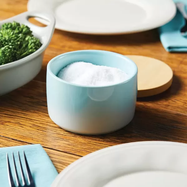 imageRachael Ray Solid Glaze Ceramics Salt and Spice Box with Wood Lid for Seasoning Cooking Serving 9 Ounce Light Blue Ombre