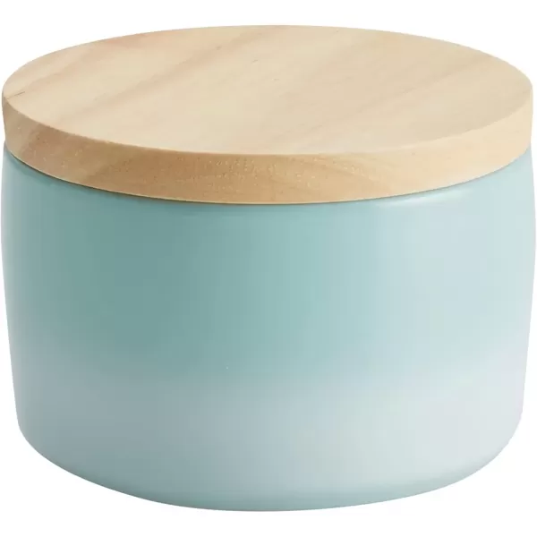 imageRachael Ray Solid Glaze Ceramics Salt and Spice Box with Wood Lid for Seasoning Cooking Serving 9 Ounce Light Blue Ombre