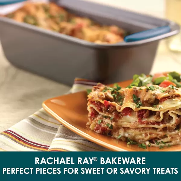 imageRachael Ray 47962 Yumo Bakeware Oven Lovin Nonstick Loaf Pan 9Inch by 5Inch Steel Pan Gray with Red HandlesGray with Marine Blue Grips