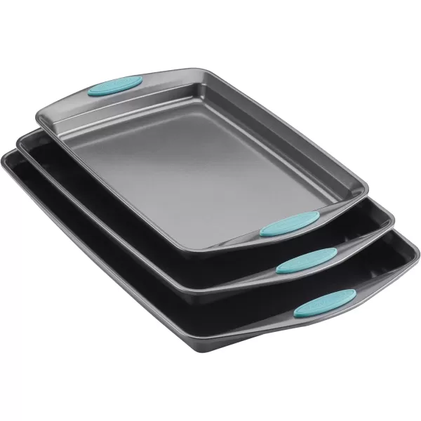imageRachael Ray Bakeware Nonstick Cookie Pan Set 3Piece Gray with Agave Blue Grips