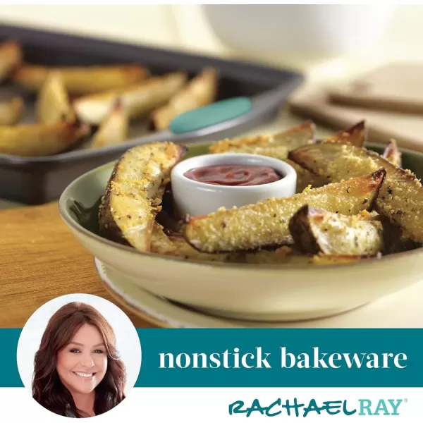 imageRachael Ray Bakeware Nonstick Cookie Pan Set 3Piece Gray with Agave Blue Grips