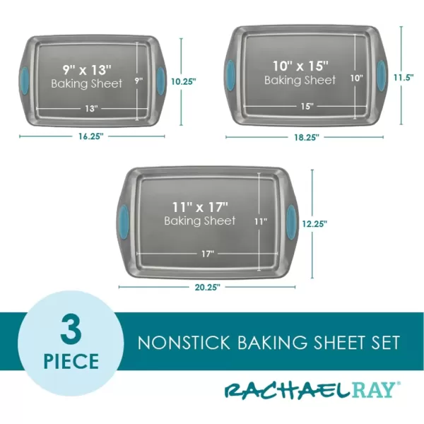 imageRachael Ray Bakeware Nonstick Cookie Pan Set 3Piece Gray with Agave Blue Grips