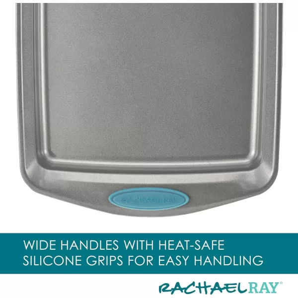 imageRachael Ray Bakeware Nonstick Cookie Pan Set 3Piece Gray with Agave Blue Grips