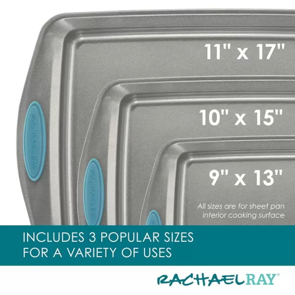 imageRachael Ray Bakeware Nonstick Cookie Pan Set 3Piece Gray with Agave Blue Grips