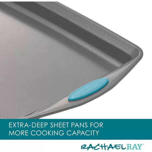 imageRachael Ray Bakeware Nonstick Cookie Pan Set 3Piece Gray with Agave Blue Grips