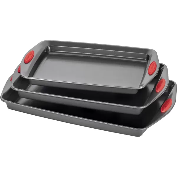imageRachael Ray Bakeware Nonstick Cookie Pan Set 3Piece Gray with Red Grips