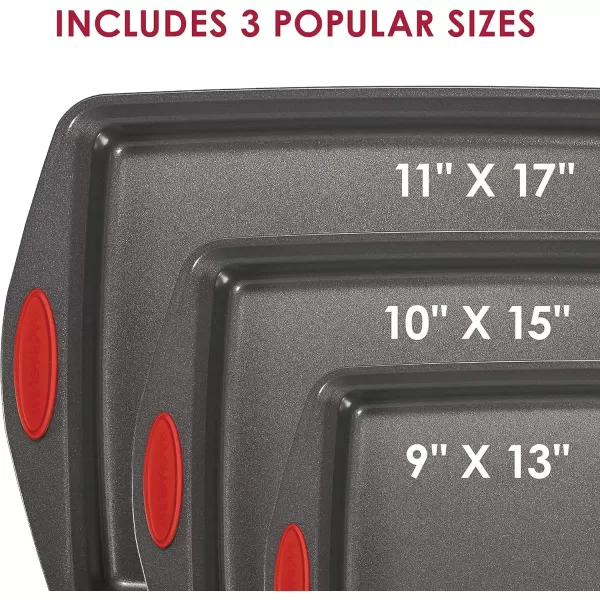 imageRachael Ray Bakeware Nonstick Cookie Pan Set 3Piece Gray with Red Grips