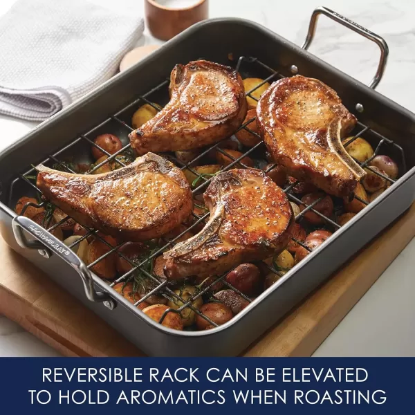 imageRachael Ray Bakeware Nonstick RoasterRoasting Pan with Reversible Rack 165 Inch x 135 Inch GrayRoasting Pan