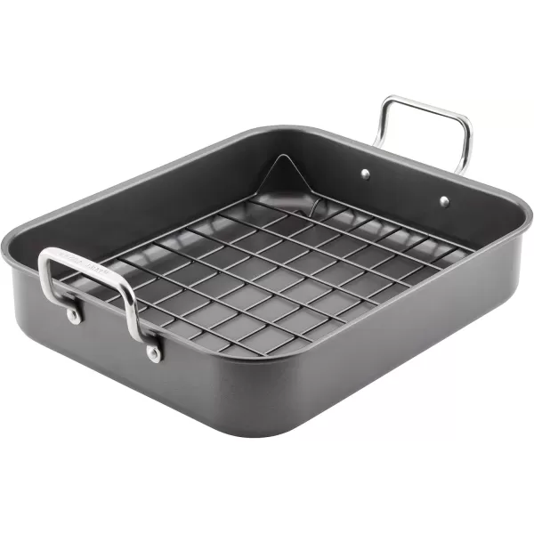 imageRachael Ray Bakeware Nonstick RoasterRoasting Pan with Reversible Rack 165 Inch x 135 Inch GrayRoasting Pan