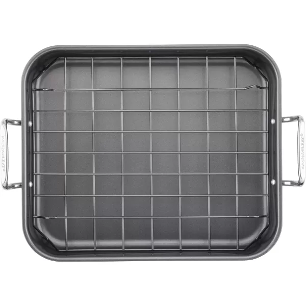 imageRachael Ray Bakeware Nonstick RoasterRoasting Pan with Reversible Rack 165 Inch x 135 Inch GrayRoasting Pan
