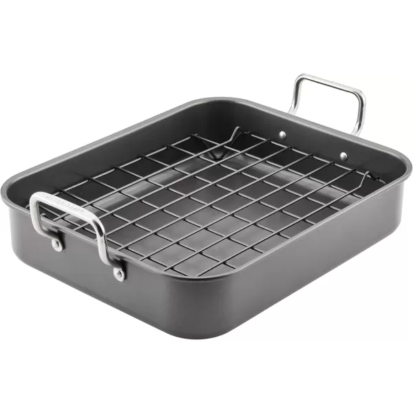 imageRachael Ray Bakeware Nonstick RoasterRoasting Pan with Reversible Rack 165 Inch x 135 Inch GrayRoasting Pan