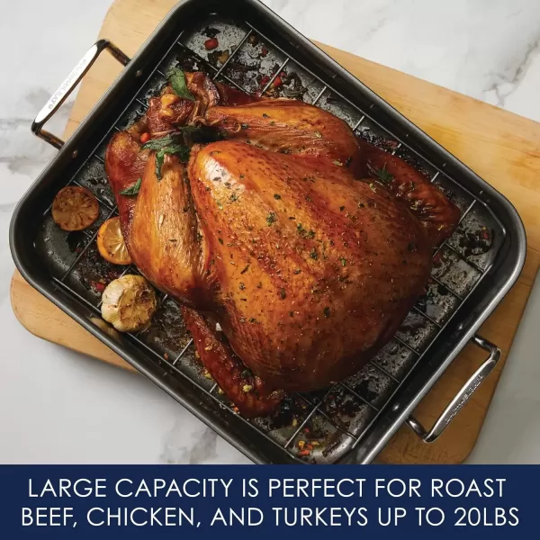 imageRachael Ray Bakeware Nonstick RoasterRoasting Pan with Reversible Rack 165 Inch x 135 Inch GrayRoasting Pan