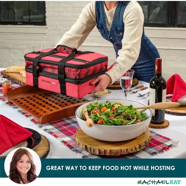 imageRachael Ray Expandable Insulated Casserole Carrier for Hot or Cold Food Thermal Lasagna Lugger Tote for Potluck Parties Picnic and Cookouts Fits 9quot x 13quot Baking DishRed Buffalo Print