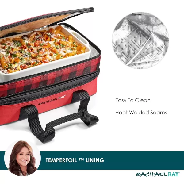 imageRachael Ray Expandable Insulated Casserole Carrier for Hot or Cold Food Thermal Lasagna Lugger Tote for Potluck Parties Picnic and Cookouts Fits 9quot x 13quot Baking DishRed Buffalo Print