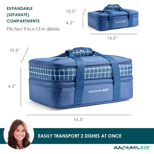imageRachael Ray Expandable Insulated Casserole Carrier for Hot or Cold Food Thermal Lasagna Lugger Tote for Potluck Parties Picnic and Cookouts Fits 9quot x 13quot Baking DishNavy Gingham print