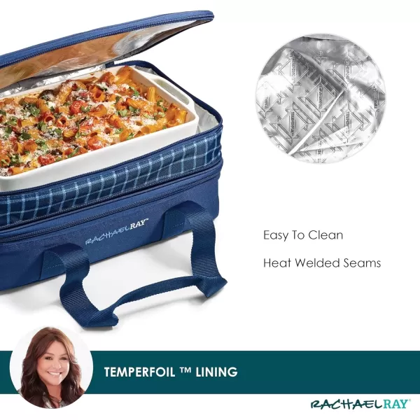 imageRachael Ray Expandable Insulated Casserole Carrier for Hot or Cold Food Thermal Lasagna Lugger Tote for Potluck Parties Picnic and Cookouts Fits 9quot x 13quot Baking DishNavy Gingham print