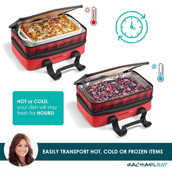 imageRachael Ray Expandable Insulated Casserole Carrier for Hot or Cold Food Thermal Lasagna Lugger Tote for Potluck Parties Picnic and Cookouts Fits 9quot x 13quot Baking DishRed Buffalo Print