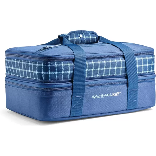 imageRachael Ray Expandable Insulated Casserole Carrier for Hot or Cold Food Thermal Lasagna Lugger Tote for Potluck Parties Picnic and Cookouts Fits 9quot x 13quot Baking DishNavy Gingham print