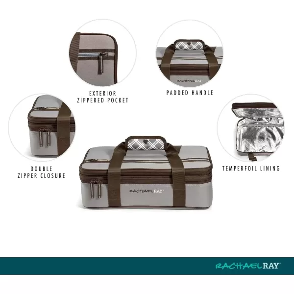 imageRachael Ray Expandable Insulated Casserole Carrier for Hot or Cold Food Thermal Lasagna Lugger Tote for Potluck Parties Picnic and Cookouts Fits 9quot x 13quot Baking DishSea Salt Grey