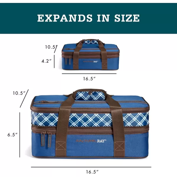 imageRachael Ray Expandable Insulated Casserole Carrier for Hot or Cold Food Thermal Lasagna Lugger Tote for Potluck Parties Picnic and Cookouts Fits 9quot x 13quot Baking DishNavy