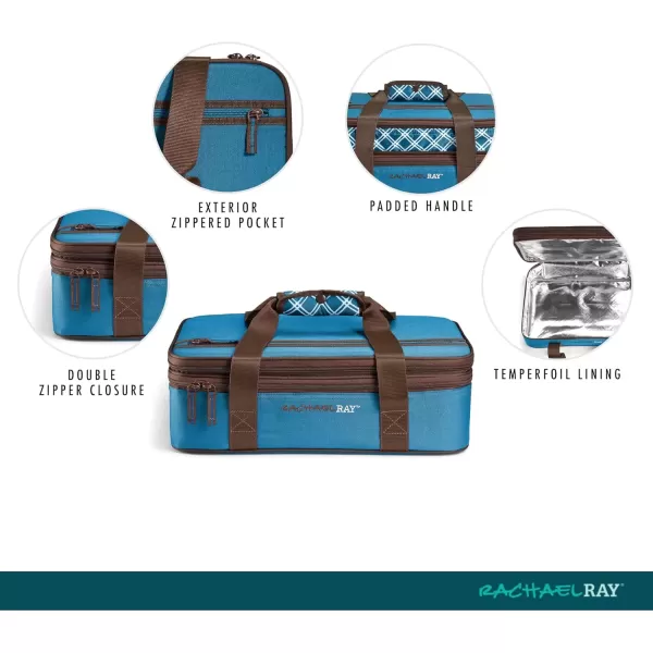 imageRachael Ray Expandable Insulated Casserole Carrier for Hot or Cold Food Thermal Lasagna Lugger Tote for Potluck Parties Picnic and Cookouts Fits 9quot x 13quot Baking DishMarine Blue Plaid
