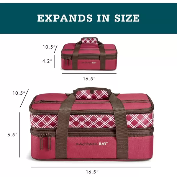 imageRachael Ray Expandable Insulated Casserole Carrier for Hot or Cold Food Thermal Lasagna Lugger Tote for Potluck Parties Picnic and Cookouts Fits 9quot x 13quot Baking DishBurgandy