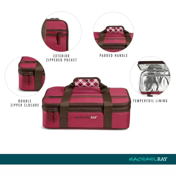 imageRachael Ray Expandable Insulated Casserole Carrier for Hot or Cold Food Thermal Lasagna Lugger Tote for Potluck Parties Picnic and Cookouts Fits 9quot x 13quot Baking DishBurgandy
