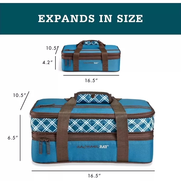 imageRachael Ray Expandable Insulated Casserole Carrier for Hot or Cold Food Thermal Lasagna Lugger Tote for Potluck Parties Picnic and Cookouts Fits 9quot x 13quot Baking DishMarine Blue Plaid