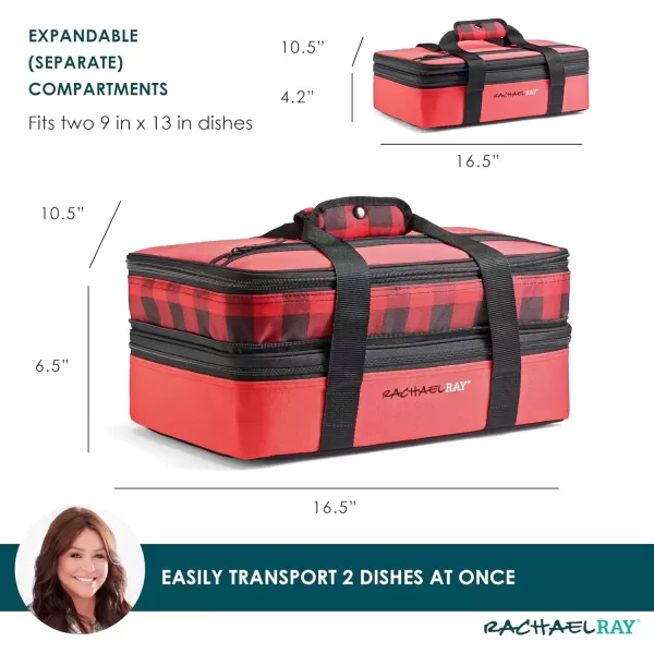 imageRachael Ray Expandable Insulated Casserole Carrier for Hot or Cold Food Thermal Lasagna Lugger Tote for Potluck Parties Picnic and Cookouts Fits 9quot x 13quot Baking DishRed Buffalo Print
