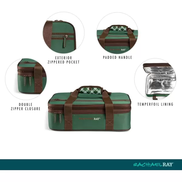 imageRachael Ray Expandable Insulated Casserole Carrier for Hot or Cold Food Thermal Lasagna Lugger Tote for Potluck Parties Picnic and Cookouts Fits 9quot x 13quot Baking DishForest Green Plaid