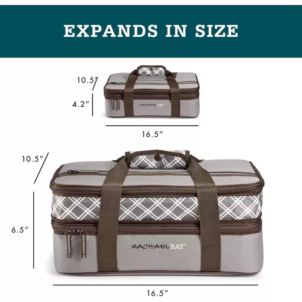 imageRachael Ray Expandable Insulated Casserole Carrier for Hot or Cold Food Thermal Lasagna Lugger Tote for Potluck Parties Picnic and Cookouts Fits 9quot x 13quot Baking DishSea Salt Grey