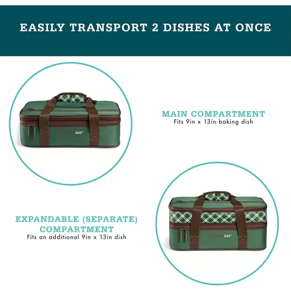 imageRachael Ray Expandable Insulated Casserole Carrier for Hot or Cold Food Thermal Lasagna Lugger Tote for Potluck Parties Picnic and Cookouts Fits 9quot x 13quot Baking DishForest Green Plaid