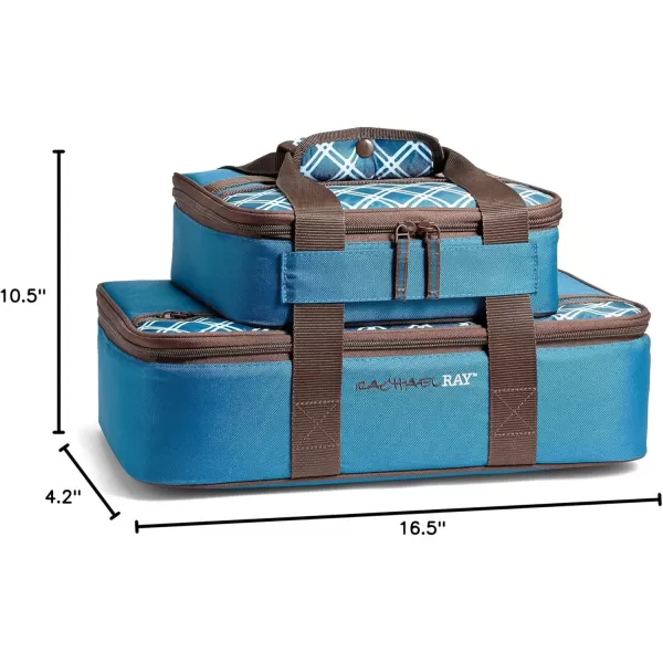imageRachael Ray Lugger Duo Insulated Casserole Carrier for Hot or Cold Food Thermal Lasanga Lugger Tote for Pockluck Parties Picnic and Cookouts Fits 9quot x 13quot Baking Dish Blue PlaidBlue Plaid