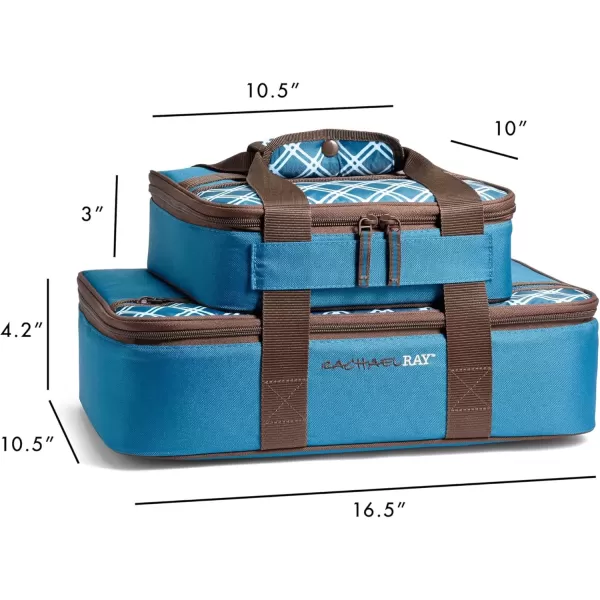 imageRachael Ray Lugger Duo Insulated Casserole Carrier for Hot or Cold Food Thermal Lasanga Lugger Tote for Pockluck Parties Picnic and Cookouts Fits 9quot x 13quot Baking Dish Blue PlaidBlue Plaid