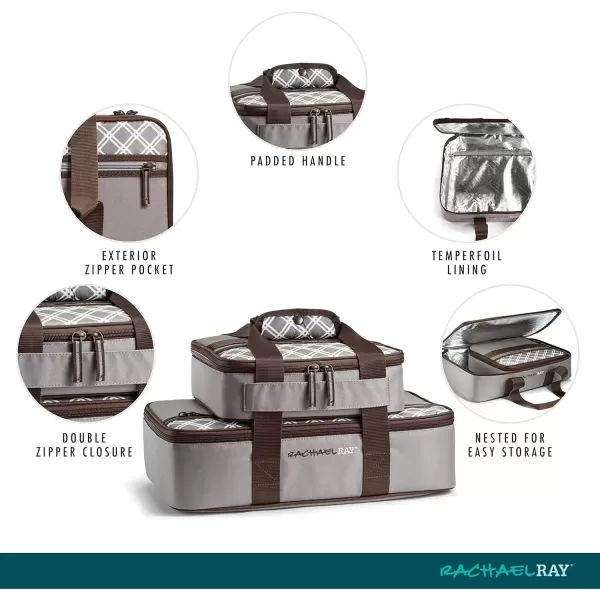 imageRachael Ray Lugger Duo Insulated Casserole Carrier for Hot or Cold Food Thermal Lasanga Lugger Tote for Pockluck Parties Picnic and Cookouts Fits 9quot x 13quot Baking Dish Blue PlaidSea Salt Grey