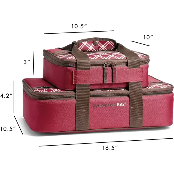 imageRachael Ray Lugger Duo Insulated Casserole Carrier for Hot or Cold Food Thermal Lasanga Lugger Tote for Pockluck Parties Picnic and Cookouts Fits 9quot x 13quot Baking Dish Blue PlaidBurgandy