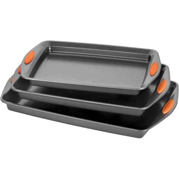 imageRachael Ray Nonstick Bakeware Set with Grips Nonstick Cookie Sheets  Baking Sheets  3 Piece Gray with Orange Grips