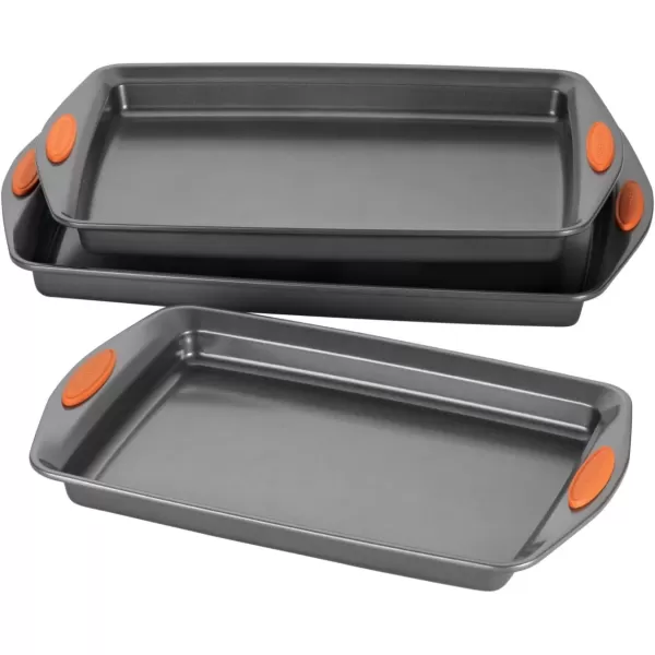 imageRachael Ray Nonstick Bakeware Set with Grips Nonstick Cookie Sheets  Baking Sheets  3 Piece Gray with Orange Grips