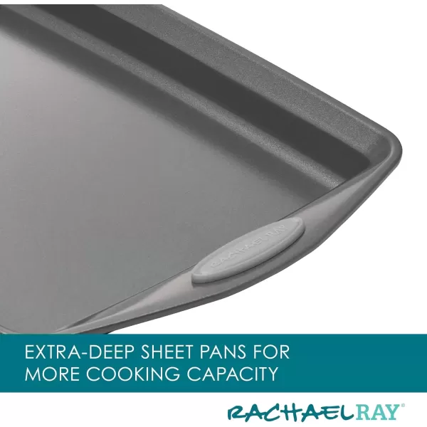 imageRachael Ray Nonstick Bakeware Set with Grips Nonstick Cookie Sheets  Baking Sheets  3 Piece Gray with Sea Salt Gray Grips
