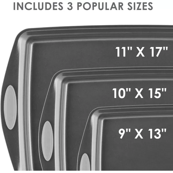 imageRachael Ray Nonstick Bakeware Set with Grips Nonstick Cookie Sheets  Baking Sheets  3 Piece Gray with Sea Salt Gray Grips