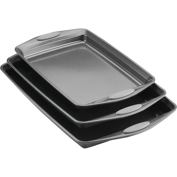 imageRachael Ray Nonstick Bakeware Set with Grips Nonstick Cookie Sheets  Baking Sheets  3 Piece Gray with Sea Salt Gray Grips