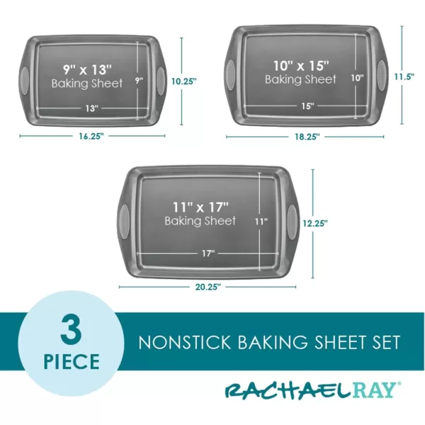 imageRachael Ray Nonstick Bakeware Set with Grips Nonstick Cookie Sheets  Baking Sheets  3 Piece Gray with Sea Salt Gray Grips