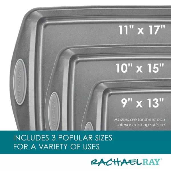 imageRachael Ray Nonstick Bakeware Set with Grips Nonstick Cookie Sheets  Baking Sheets  3 Piece Gray with Sea Salt Gray Grips